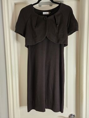 Calvin Klein Dark Brown/Black Midi Dress with Bolero Overlay Set, Size 6